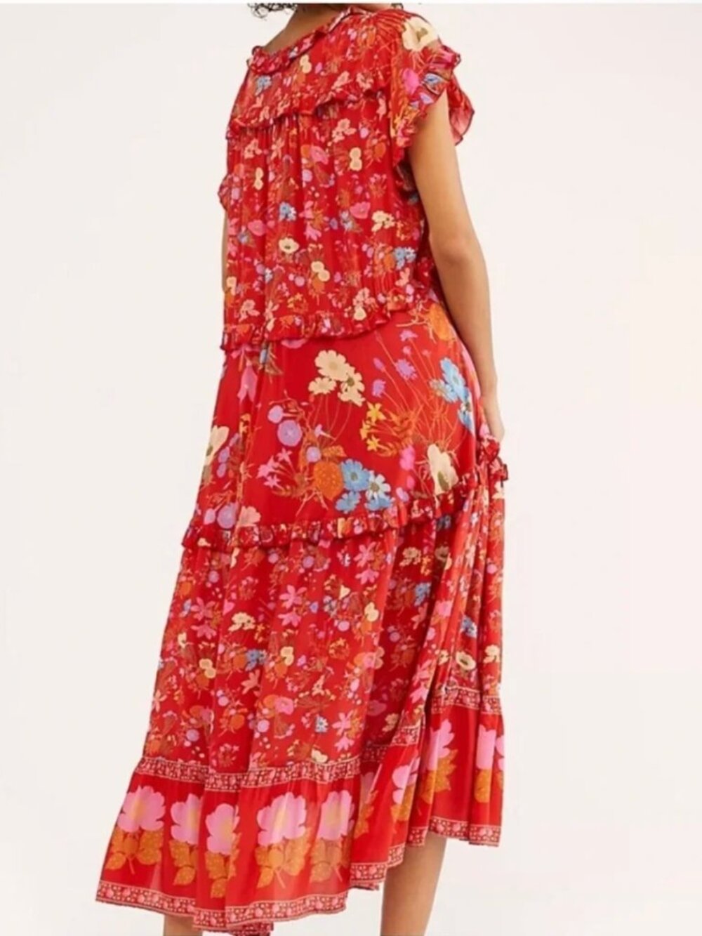 Free People x Spell Wild Bloom Dress Red Floral Maxi Gown Size Small NWOT - Picture 6 of 13